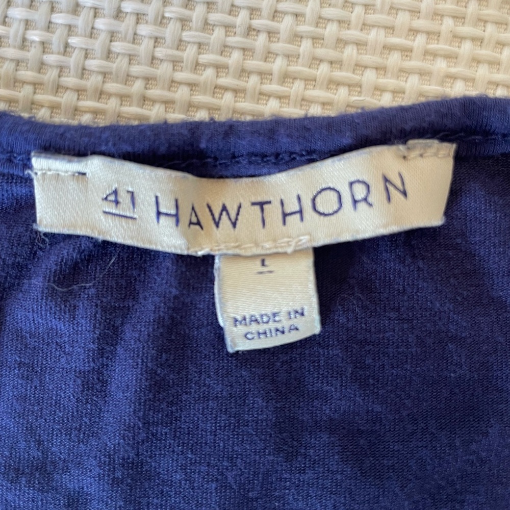 41 Hawthorn Size Large Navy Blue Sleeveless Blouse Floral Print Cutout - Picture 7 of 7